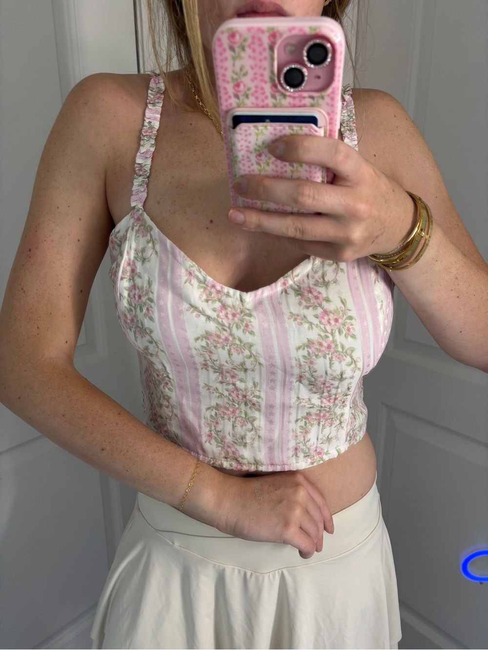 LoveShackFancy Pink Floral Stripe Camisole Top